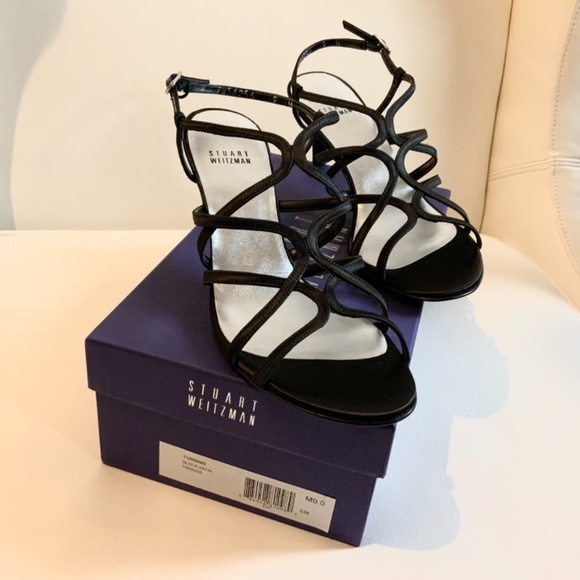 Stuart Weitzman Turning Up Black Heels Dress Sandal Luxury Designer Evening Pump - Picture 4 of 14
